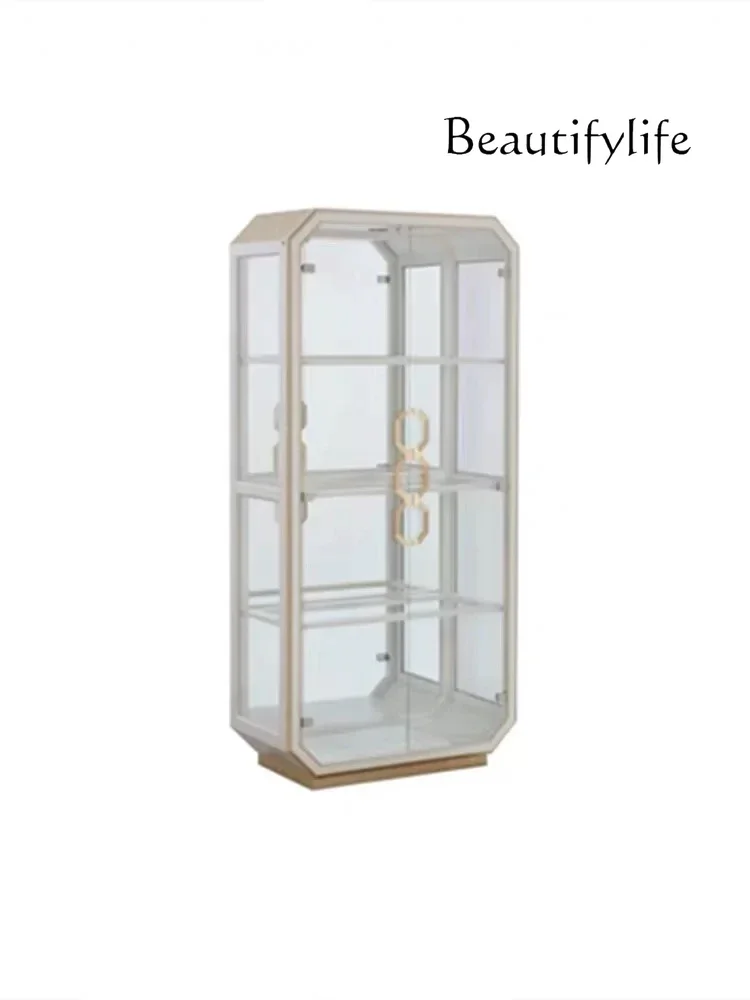 

American light luxury solid wood glass wine cabinet living room home against the wall display modern simple storage fashion
