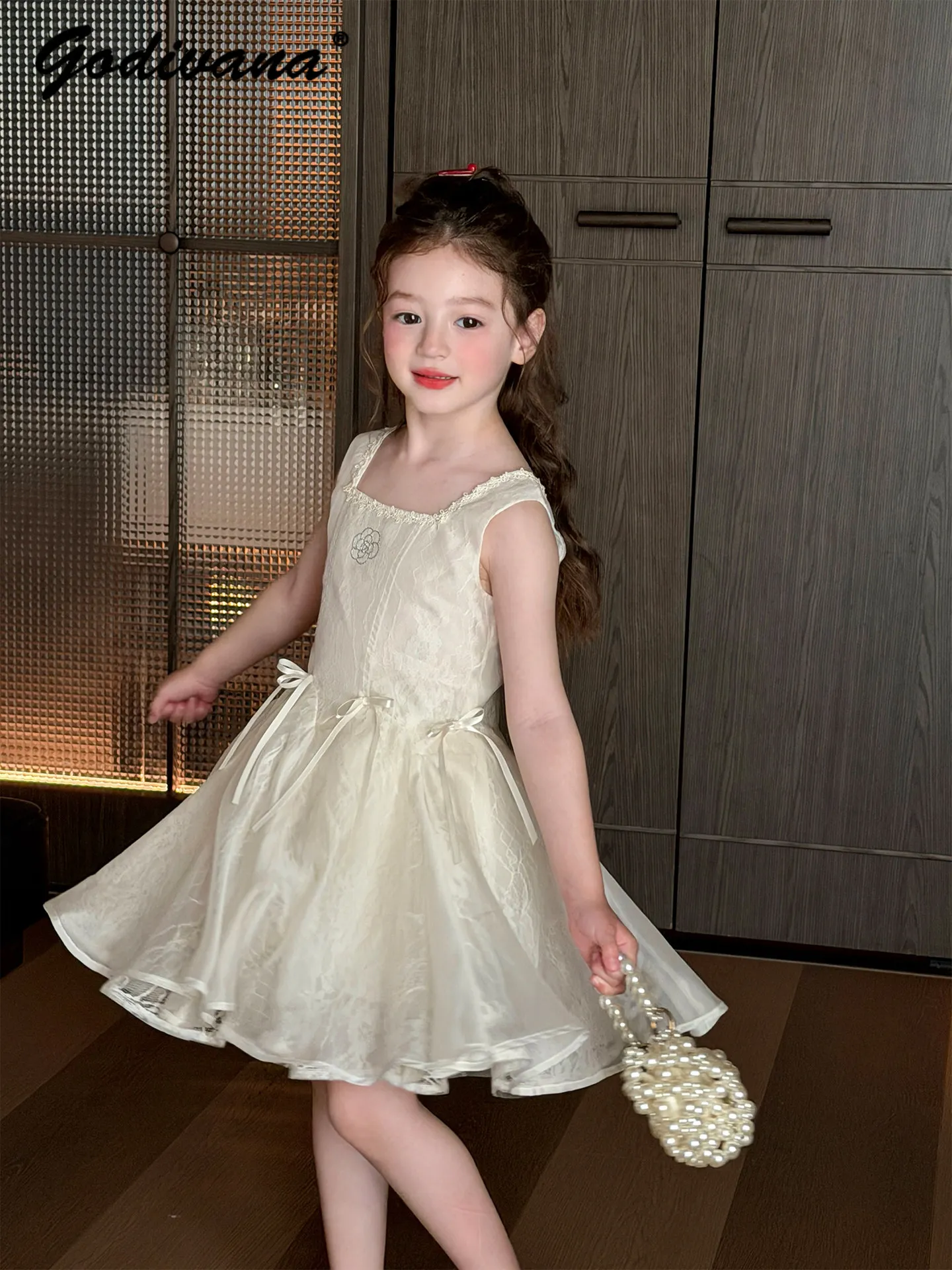 

Sweet Baby Girls Lace Princess Tank Dress 2026 Summer New Fashion Childrens High End Luxury Bow Waist Evening Party Formal Dress