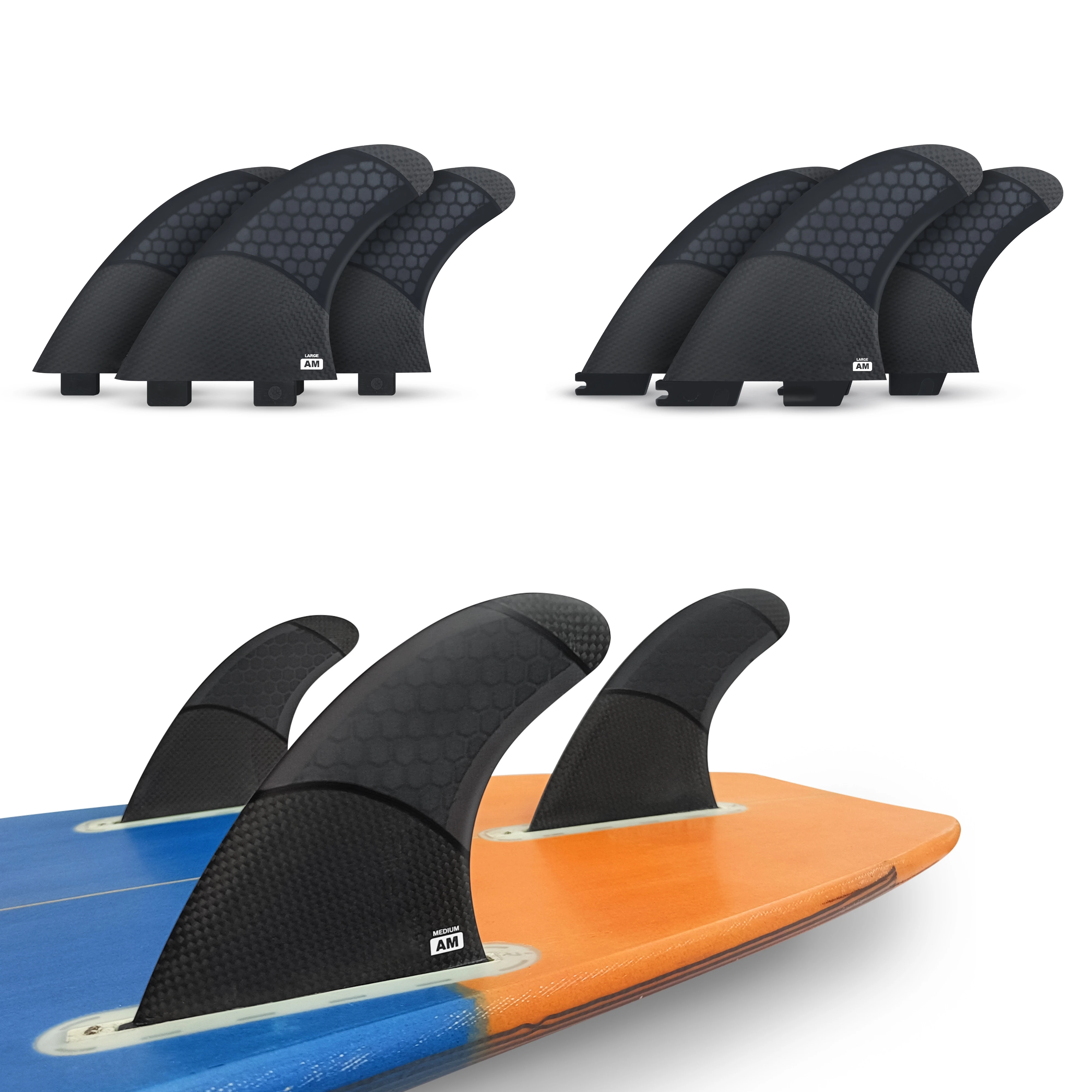 

Twin/Single Tab Surf Fins Honeycomb Fiberglass & Carbon Tri Fin Set M/L Size Without Logo