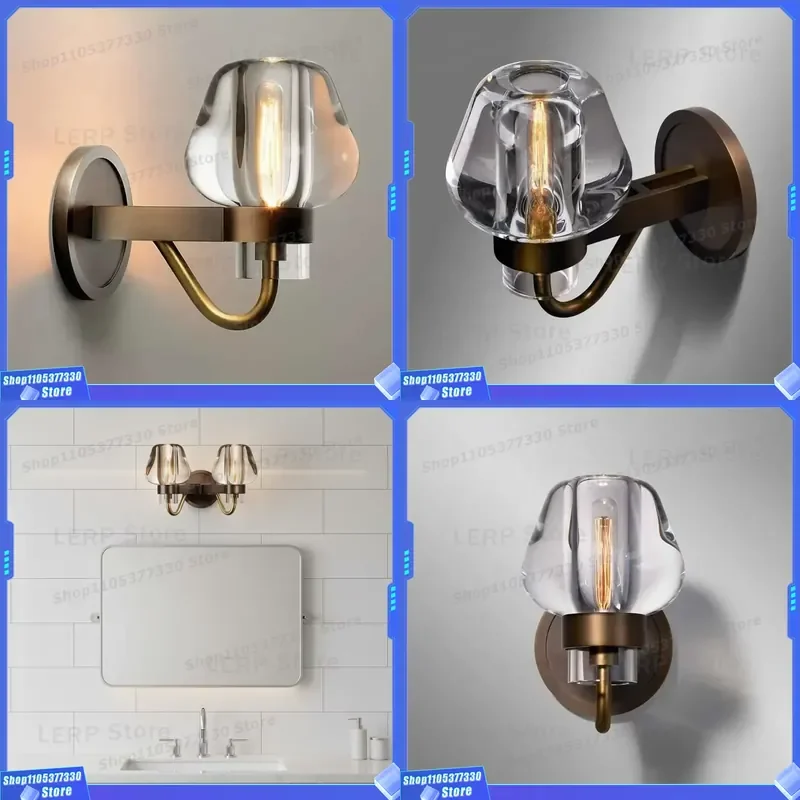 Modern Luxury Bronze Copper K9 Crystal Wall Lamp 2 Head Indoor Living Room Bedside Lighting Fixture Home Decor Sconce Light