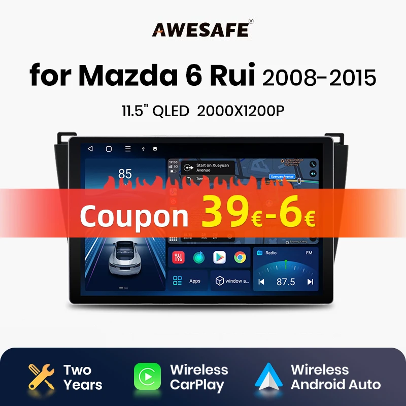 AWESAFE X7 PRO 11.5“ 2K AI Voice Wireless CarPlay Android Auto  for Mazda 6 Rui GH 2008 - 2015 Car Radio Multimedia autoradio