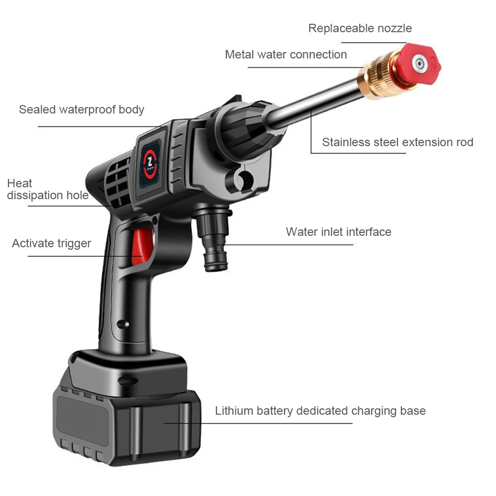 20000mAh Automobile Water Gun Cordless High Pressure Cleaner Washer Spray Water Gun Car Wash Pressure Water Cleaning Machine 물총