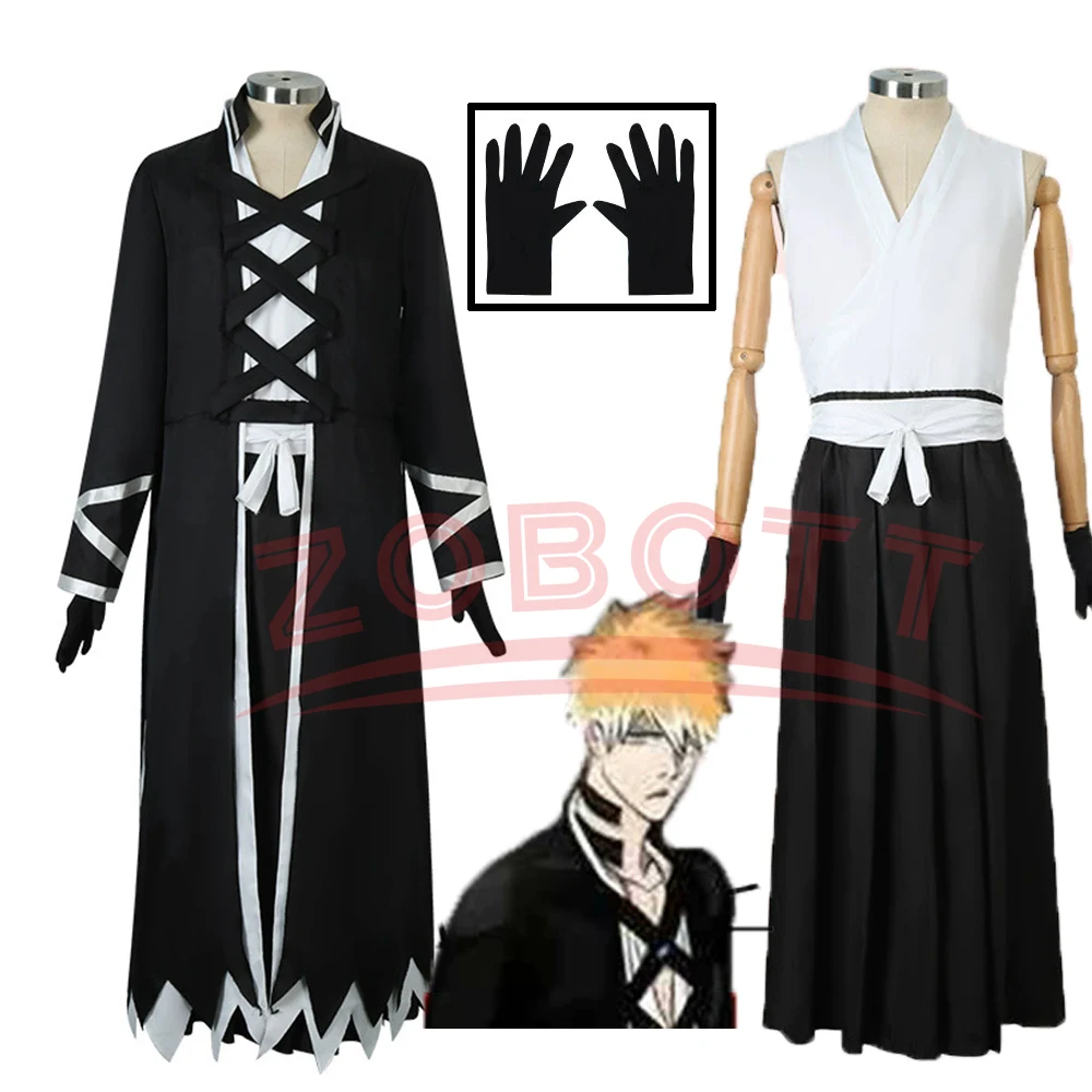 

Bleach аниме Kurosaki Ichigo Tensa Zangetsu косплей костюм комплект Soul Society синигами кимоно Mugetsu униформа для мужчин и женщин