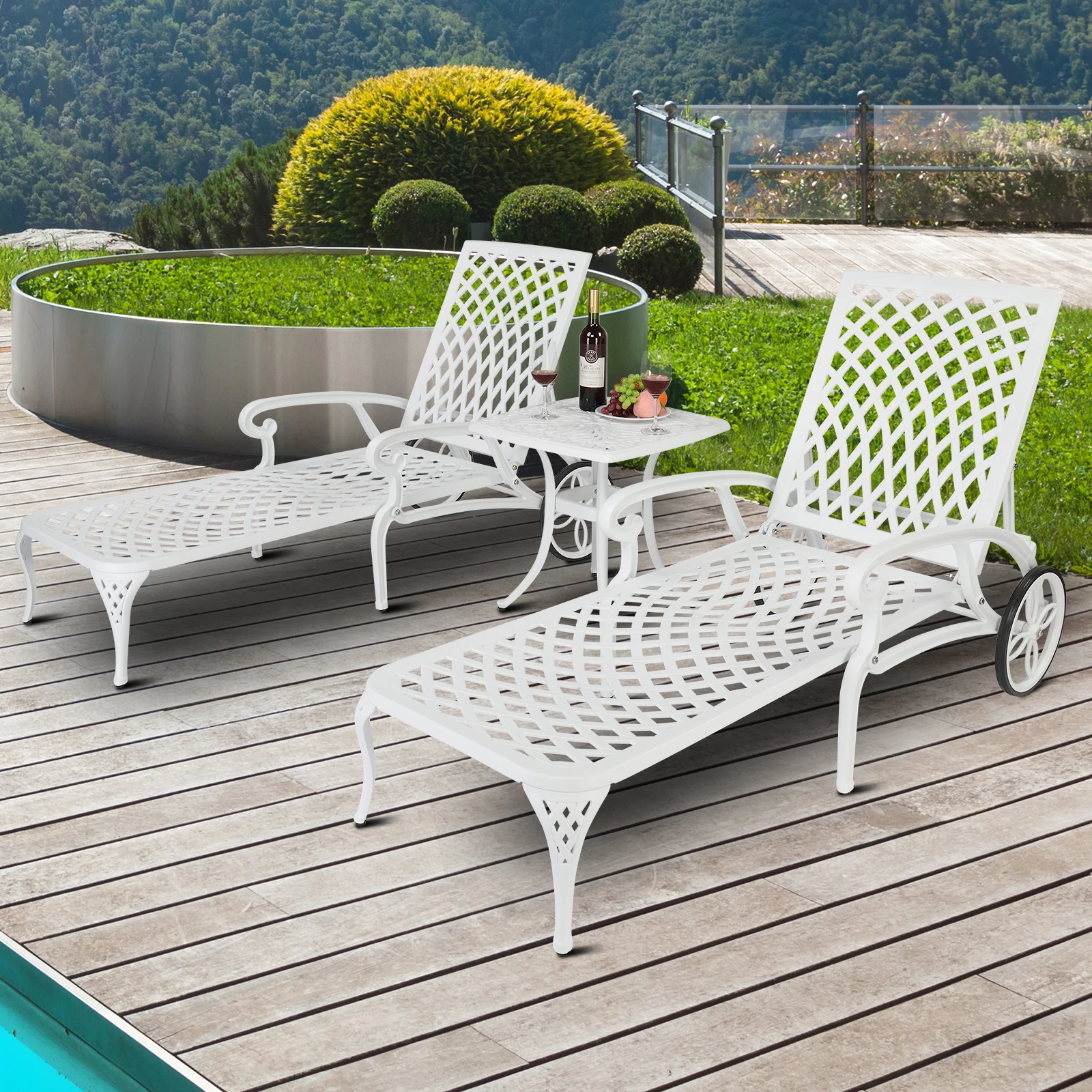 193*64.5*93cm Backrest Adjustable Courtyard Cast Aluminum Lying Bed  for Patio,Beach,Yard,Pool