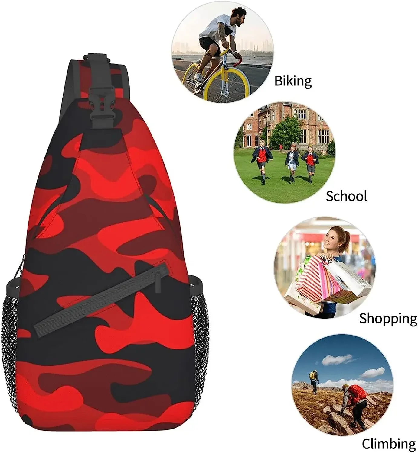 Bolso de hombro cruzado para hombre y mujer, mochila de viaje, color rojo y negro