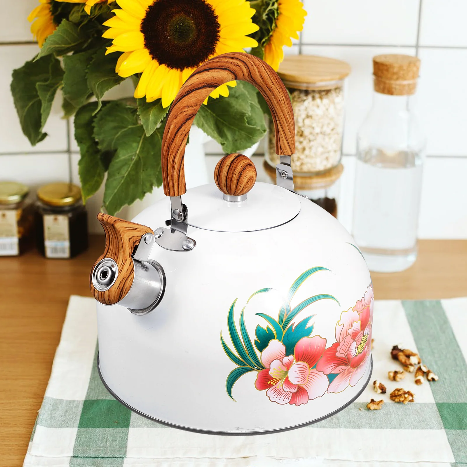

Floral Pattern Whistling Water Kettle Stainless Steel Sounding Tea Pot for Kitchen Home Office Hotel Use Stovetop Boiling Kettle