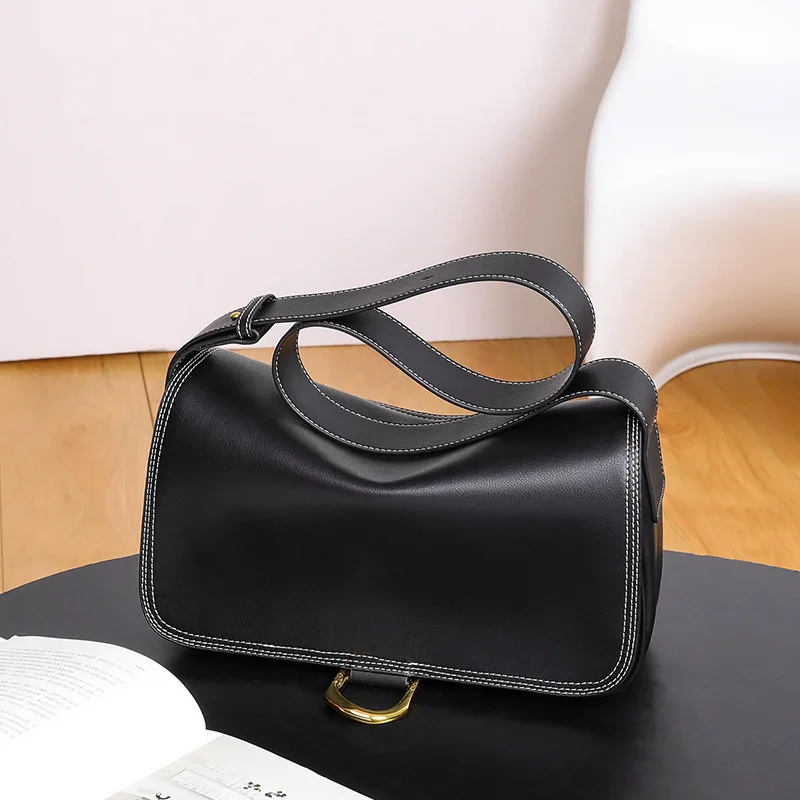 Soft Cowhide Leather Women\'s Bag Cross Body Bag Luxury Large Capacity Versatile One Shoulder Underarm Bag Lady Casual Satchels