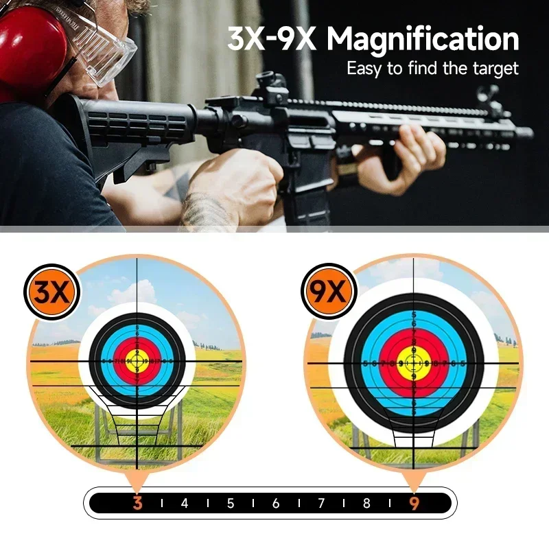 3-9x40EG Red Laser Sight Combo Hunting Red Green Range Finder Rifle Scope Optical Illuminat Tactical Reflex Aiming Laser Locator