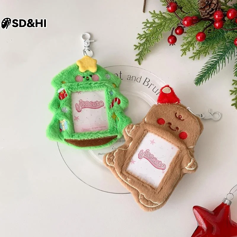 Cute Cartoon Christmas Tree Snowman Plush 3-inch Card Holder Set Display Pendant Keychain Charm Photo Card Holder Keychain