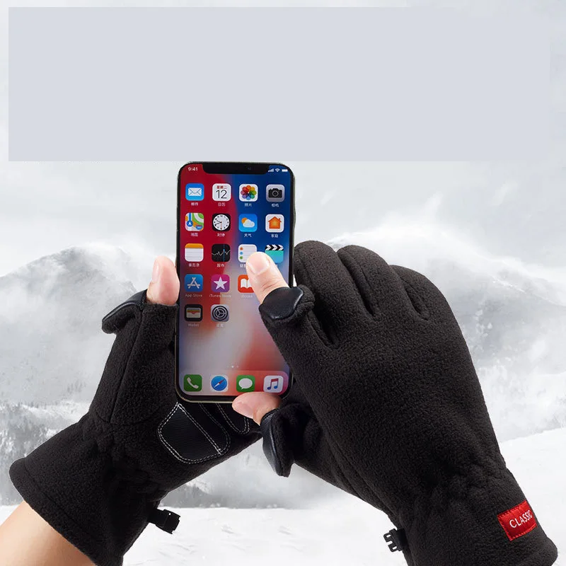 Uomo inverno pile polare Gel di silice antiscivolo Clamshell Show Finger Touch Screen guanto più velluto spesso caldo Sport guanto da ciclismo