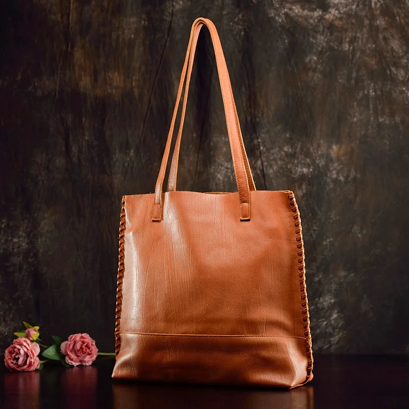 Tote bag genuine leather top layer cowhide women's bag soft leather shoulder bag large capacity simple commuting bag new large b