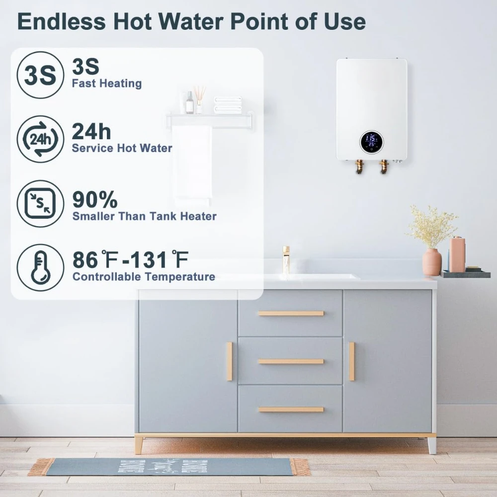 Electric Water Heater, 18kW Instant Water Heater On Demand 240V Under Sink Water Heater Point of Use with Self-Modulation