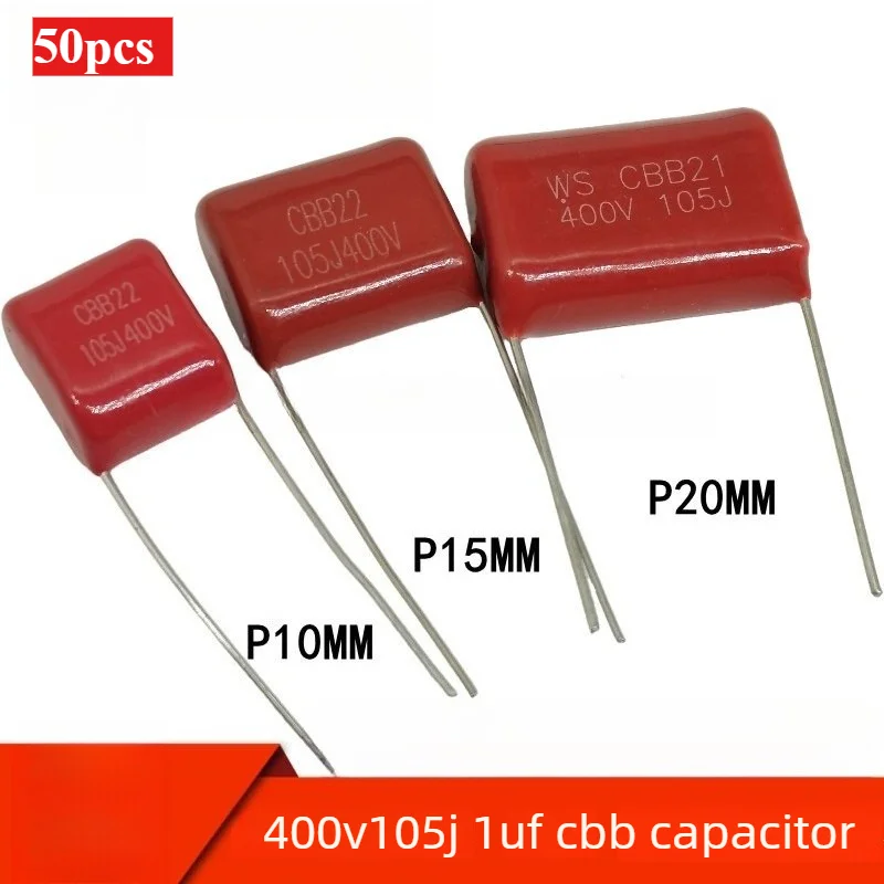 50個入り-cbb22コンデンサ-400v-1uf-105j-105k-リード間隔-10-15-20mm-ポリプロピレンフィルム