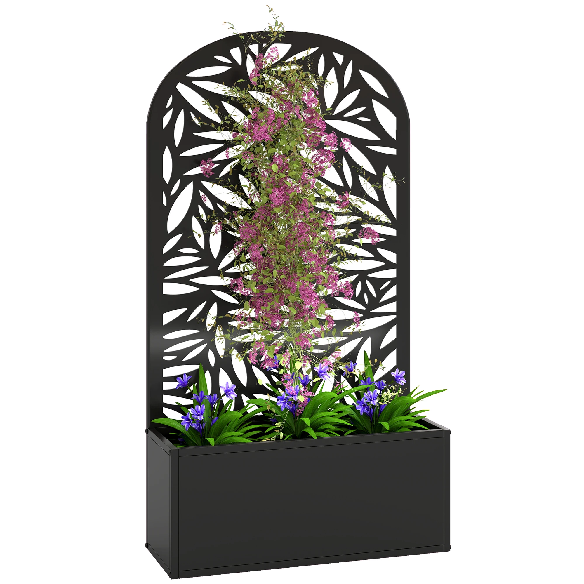 

Metal Garden Bed with Trellis for Climbing Plants, Freestanding or Wall Mounted Flower Bed for Garden, Patio, Balcony