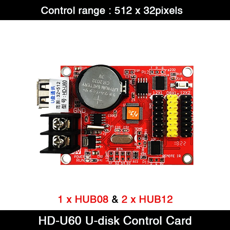 HD-U60 2xHUB12, 1x HUB08 U-disk P10 LED Display Module Control Card HD2018 Software Asynchronous LED Controller