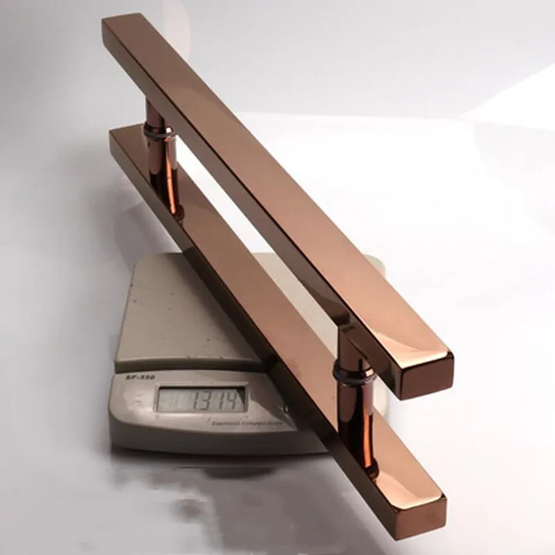 Imagem -02 - Ouro Brilhante Rosa Ouro Engrossado Maçaneta Porta de Vidro Maçaneta Push Pull Alça Tubo Quadrado Xyls011 Aço Inoxidável