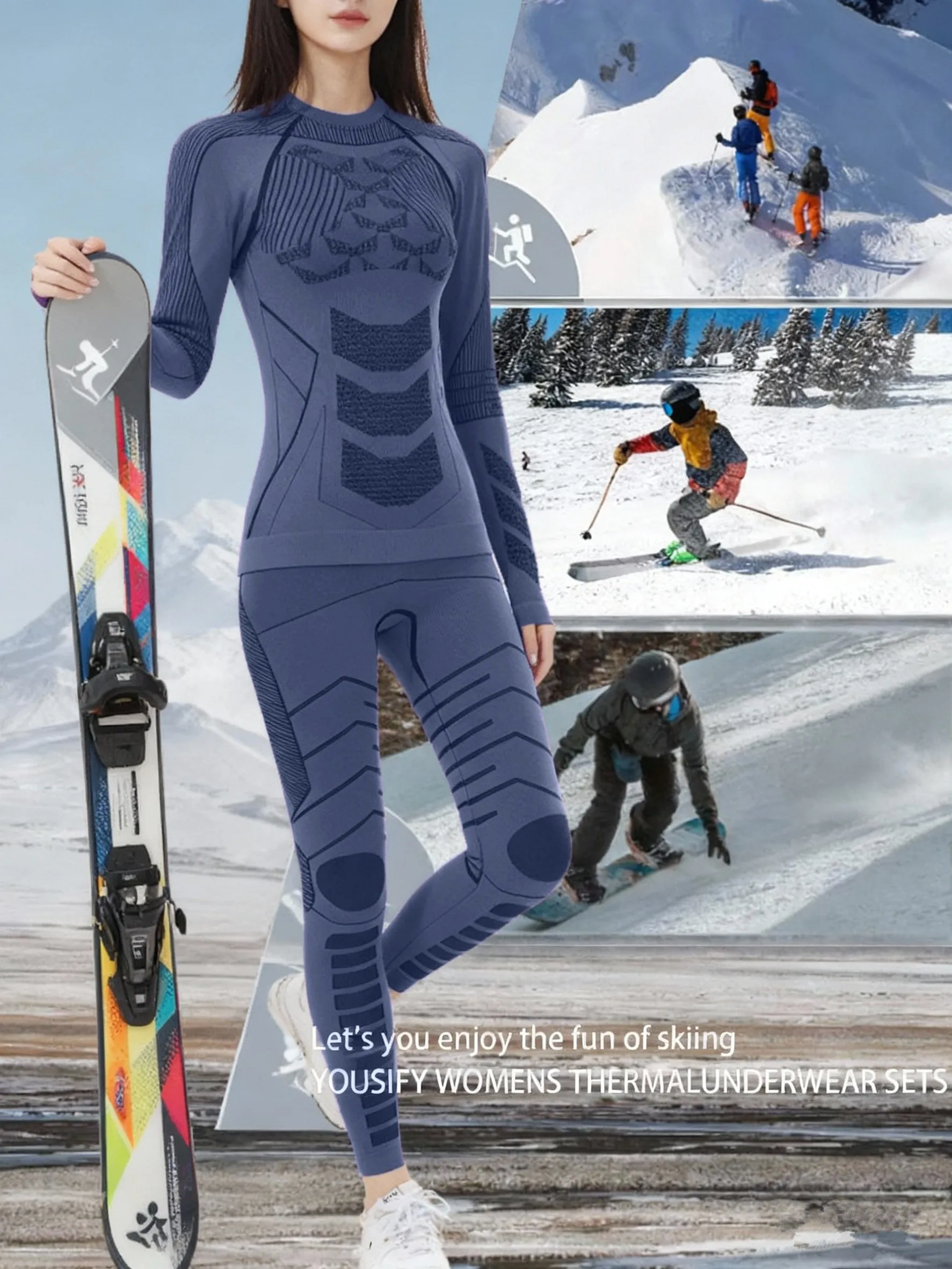 Damen-Thermounterwäsche, Ski, atmungsaktiv, warm, Basisschicht, Winter, lange Unterhosen, Oberteil, Unterteil, Sets für kaltes Wetter – Detail 7