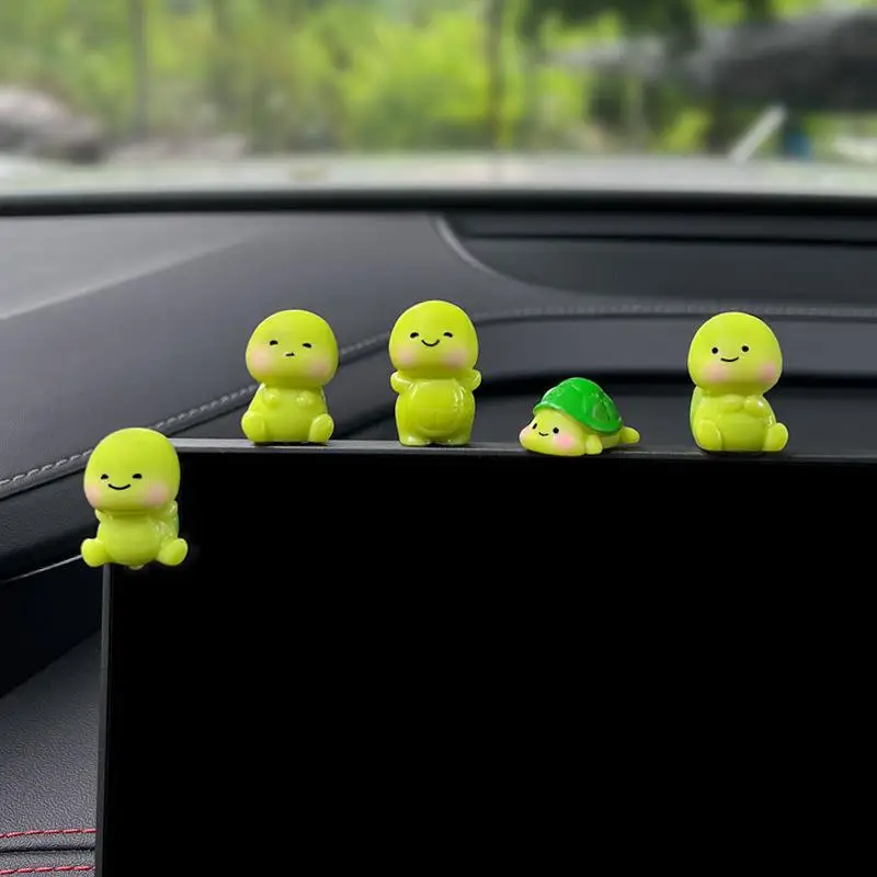 

5Pcs Car Dashboard Decor - Mini Cartoon Turtle Ornaments for Rearview Mirror, Made of Resin