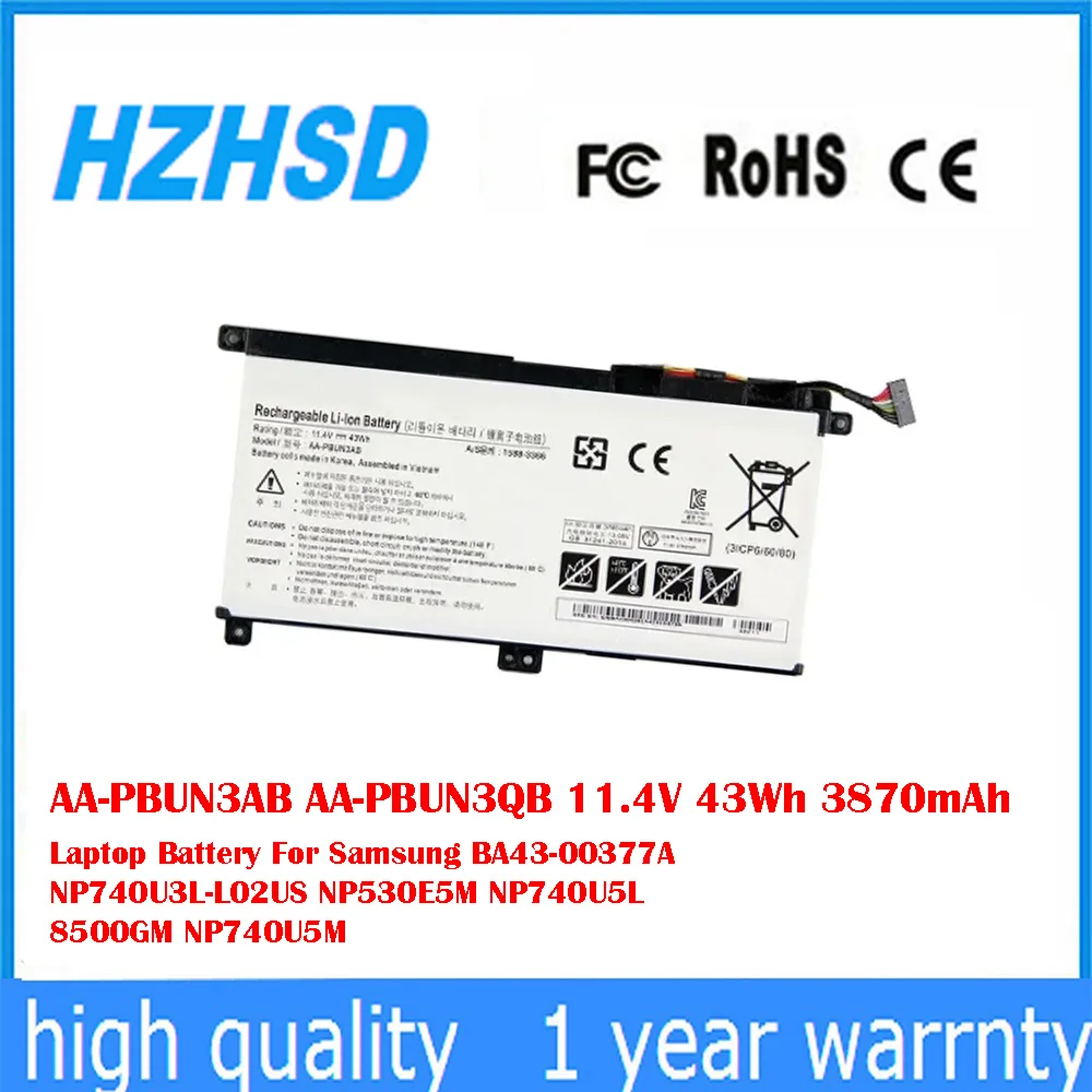 

AA-PBUN3AB AA-PBUN3QB 11.4V 43Wh 3870mAh Laptop Battery For Samsung BA43-00377A NP740U3L-L02US NP530E5M NP740U5L 8500GM NP740U5M