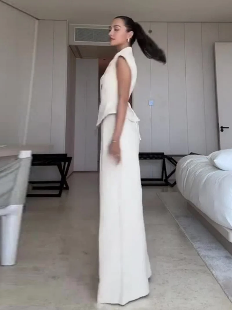 Elegante 2-teilige Sets Frauen Outfit Sommer Kleidung Frauen Ärmellose Blazer Weste Top + Hose Sets OL Stil Pendeln Anzug Frau Sets