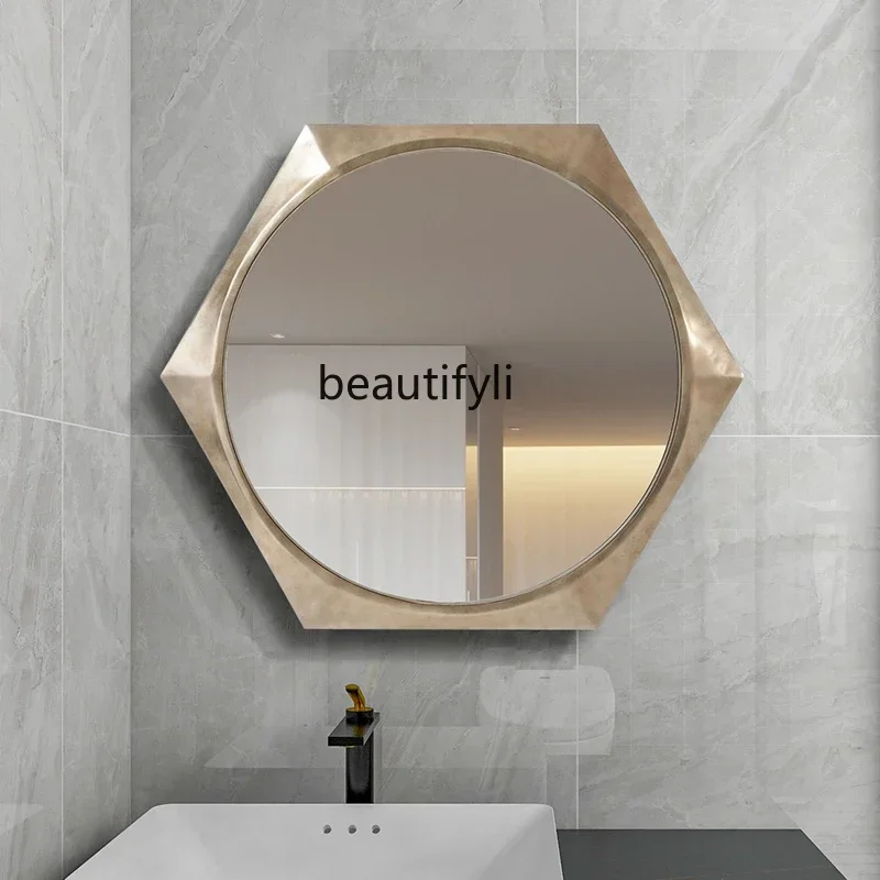 French smart bathroom mirror high-end special-shaped, new Chinese round, vanity mirror background wall decorative mirror6239