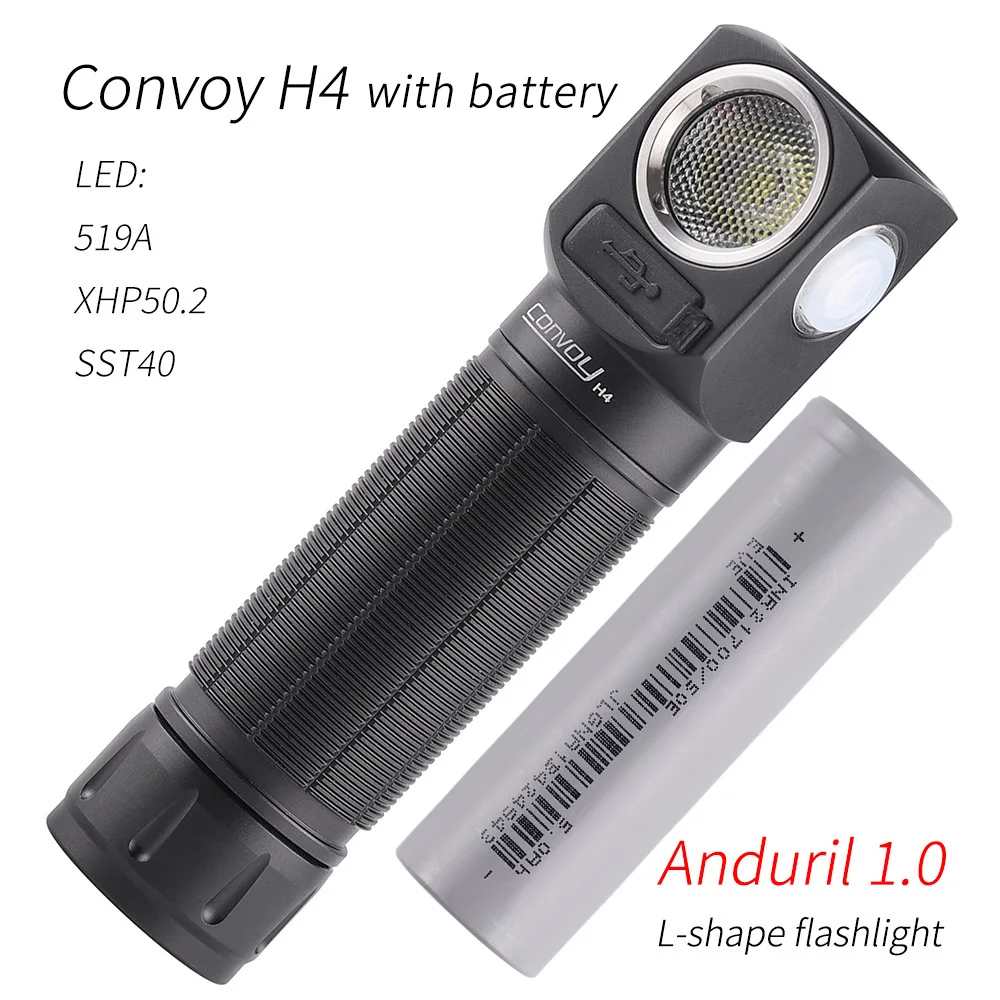 Anduril 1.0 Convoy H4 SST40 519A Flashlight Head Light,21700 flashlight ,torch,type-c charging interface with battery