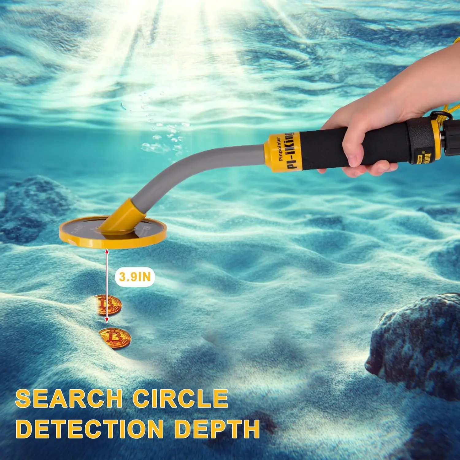 PI-King-750 30m Waterproof Handheld Metal Detector, High Sensitivity, Pulse Induction, Vibration & LED, 100ft Underwater