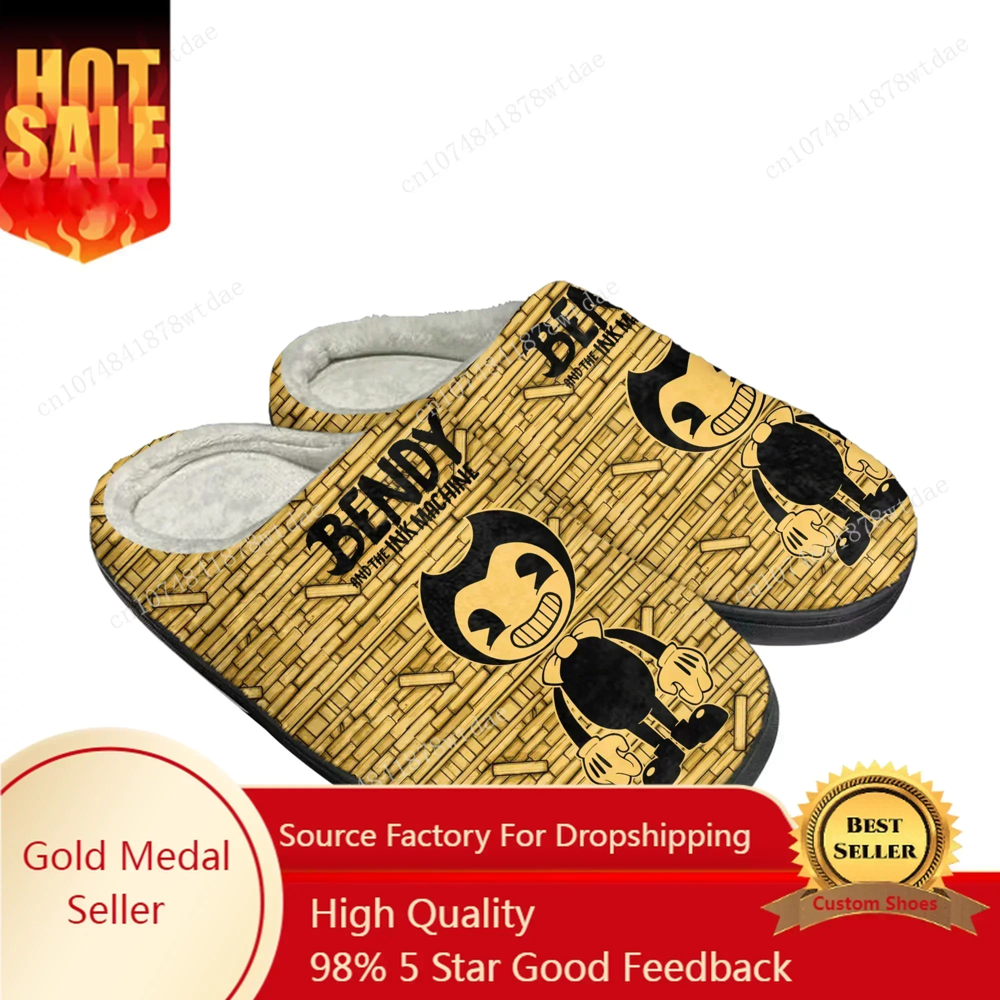 Anime Game I-Ink M-Machines Home Cotton Slippers Men Women Youth B-Bendy Plush Bedroom Keep Warm Shoes Custom Indoor Slipper