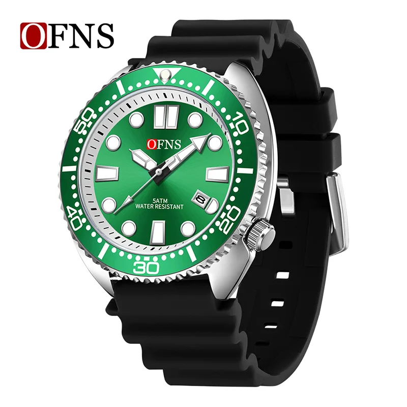 OFNS-Montre à quartz étanche pour homme avec bracelet en silicone, montre-bracelet décontractée avec calendrier, mode simple, 8033