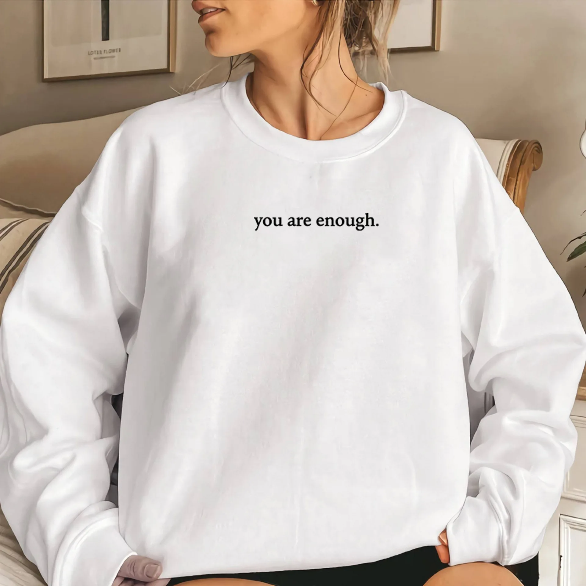 

2025 Women's Fleece Crew Neck Sweater Plain Slogan Print