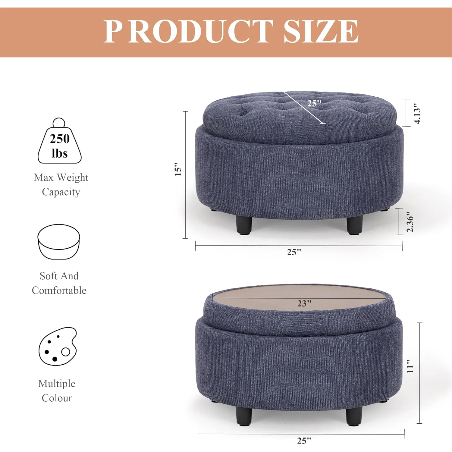 Reversible Tray Lid – Multi-Functional Footrest, Hidden Storage, Sturdy & Stylish Small Coffee Table for Living Room, Bedroom