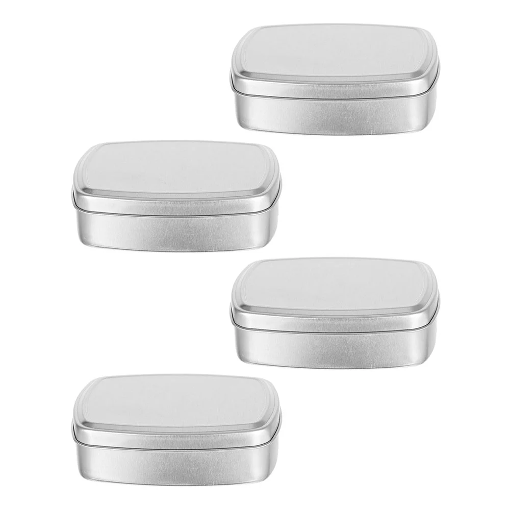 4 Pcs Square Soap Dish Aluminum Metal Tin Cream Cans Jar Tea Storage for Bathroom Small Balm DIY Container Travel