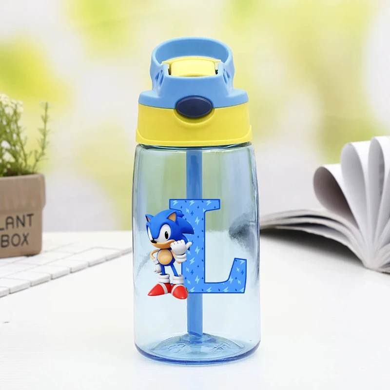 New Sonics Water Bottle with Straw Kawaii Cartoon Letter Printed Water Bottles Summer Sports Water Cup Cute Birthday Gifts view 4