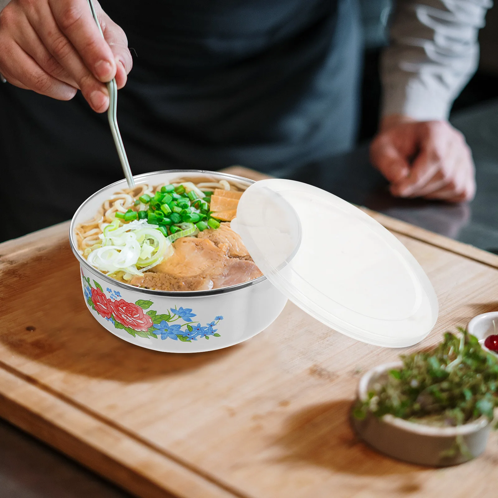 

3Pcs Lunch Storage Bowl Enamel Material Non Toxic Bpa Free for Office Worker Student Bento Box Portable Food Container with Lid