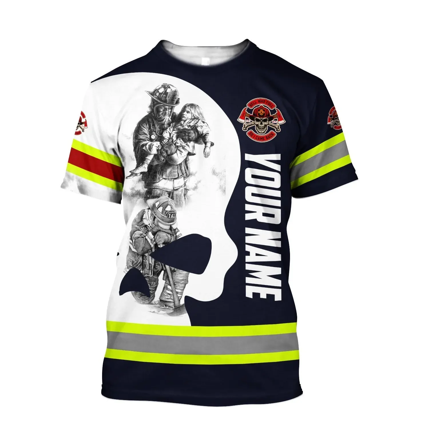 Camiseta de bombero con nombre personalizado para hombre, camisa con estampado 3D, informal, Harajuku, de calle, Unisex, DDR05