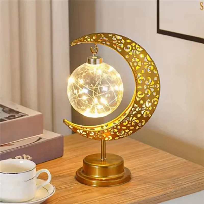 

Iron Moon Round Ball Muslim Style Modeling Lamp Decorative Bedroom Holiday Table Atmosphere Lamp-ABXK
