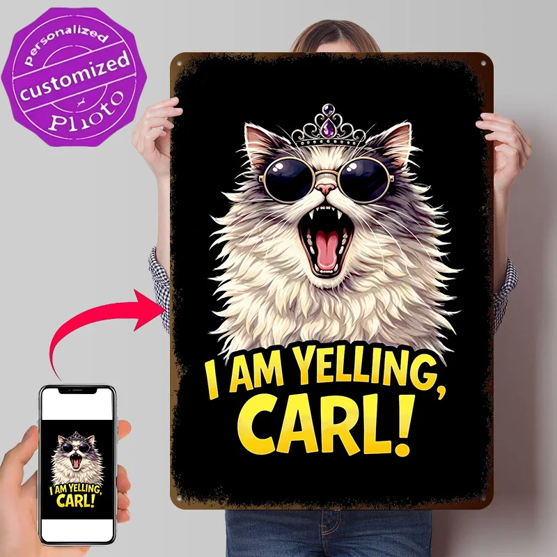 Cat I Am Yelling At Carl! Dungeon Funny Metal Poster Perfect Gift for Fans Lovers Customized Wall Art Metal Sign for Room Decor