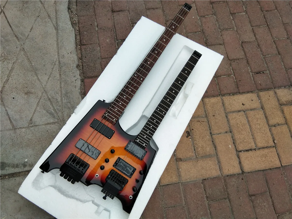 

Sunburst Double Necks Headless Electric Guitar,4 Strings Headless Bass 6 Strings Headless Guitar BJ457