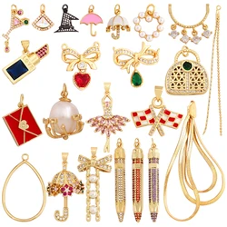 Trendy Umbrella Lipstick Handbag Charm Pendant,18K Gold Plated Cubic Zirconia Necklace Jewelry Findings Accessories Supplies M67