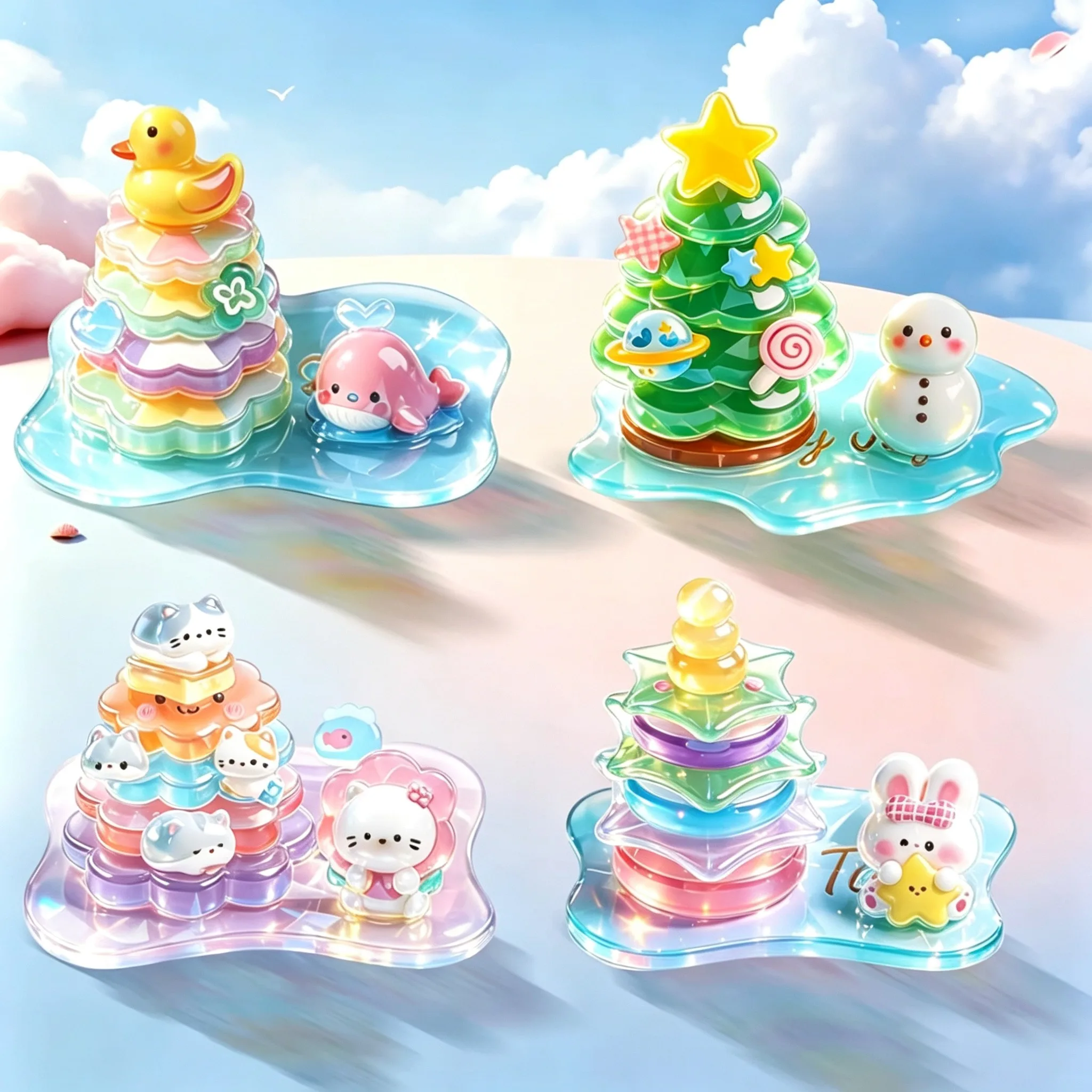 Kawaii 3D Crystal Stacking Stickers Cute Cartoon Embossed DIY Assemble Ornament Kids Hand‑Craft Kit for Journal Phone Case Decor