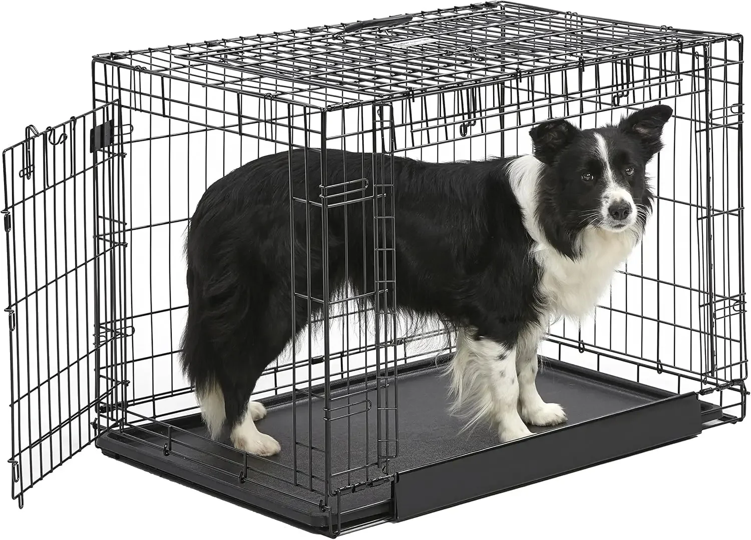 

Intermediate Ovation Double Door 36-inch Folding Metal Dog Crate, Front and Up & Away Side Doors, Space-Saving Design