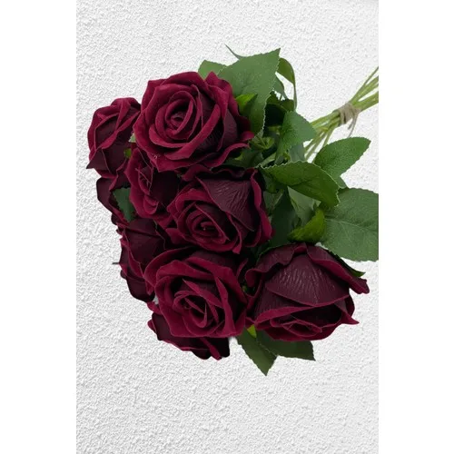 The Bouqet 10'lu Real Looking Artificial Velvet Rose Beam Lux 50 cm Burgundy