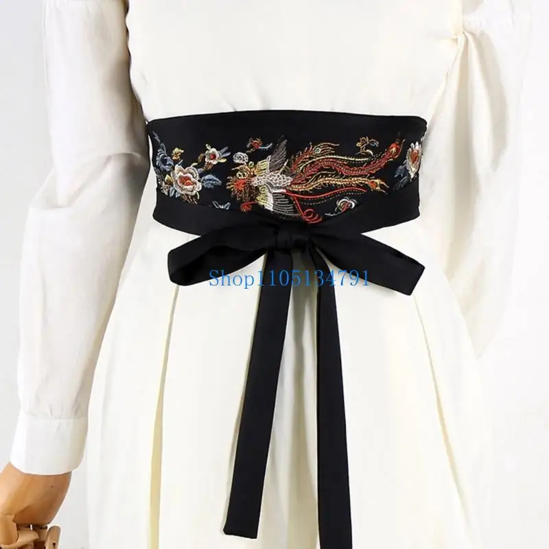حزام خصر تقليدي واسع بطول 98 كم للنساء، تصميم مطرز، حزام من القماش الناعم، إكسسوار أزياء للمناسبات الثقافية