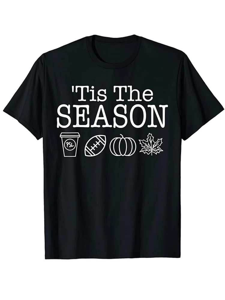تي شيرت Tis the Season Football Pumpkin Spice PSL بأوراق متساقطة WHX 180 جرام