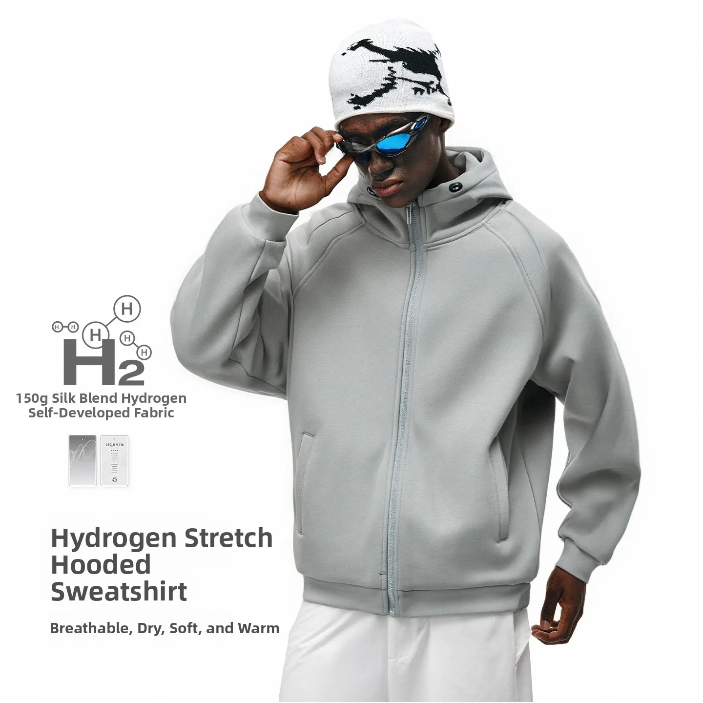 

Men's Hyden Four-Sided Elastic Hooded Jaet Autumn Winter New Sport Zip Windproof Sweatirt Hoodie Loose Fit Long Sve