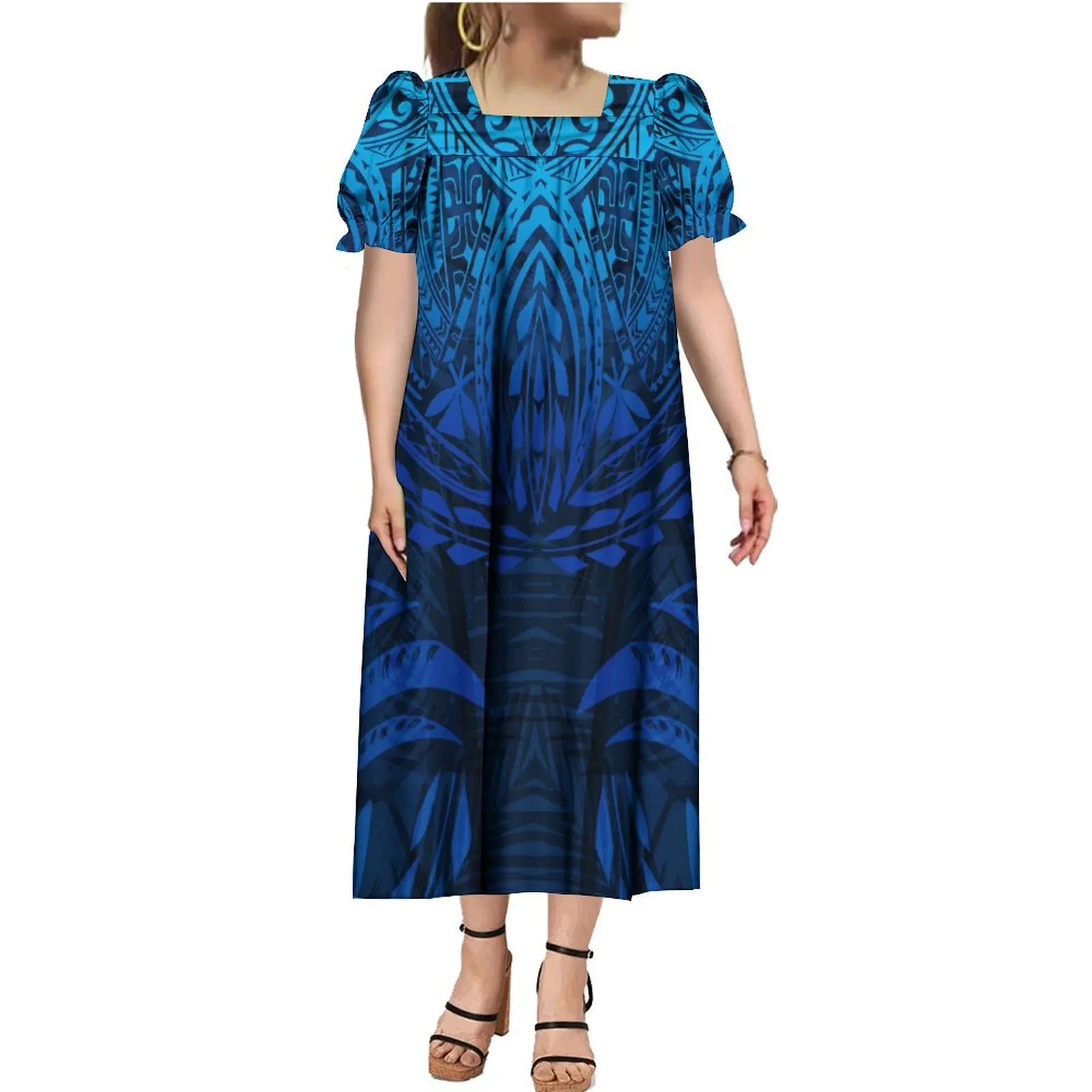 PIA Pacific Island Art Women's Bubble Sleeve Dress MUMU Samoa Men's Tribal Shirt Fiji Couple Set Novelty Match