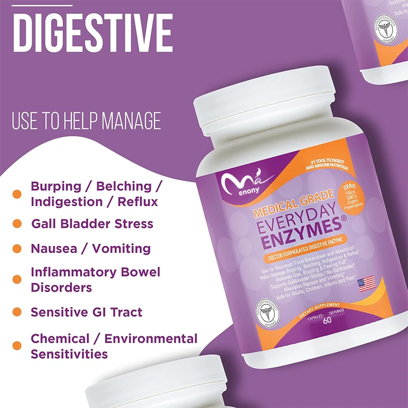 Digestive Dietary Supplement, Bloating, Bloating and Reflux Reliever, Non Gmo, 60 Vegetarian Capsules