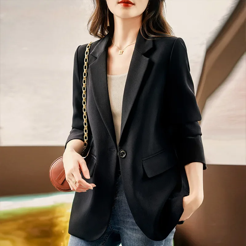Popular New Women Leisure Rear Fork Suit Coat Female Spring Autumn Long Sleeved Solid Color Blazer Jacket High End Chic Blazers