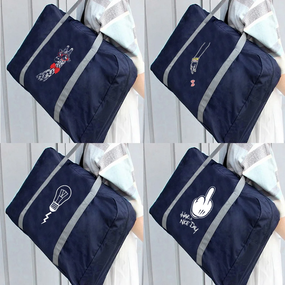 Fashion White Picture Unisex Folding Bag Portable Waterproof Bag New Large Storage Bag