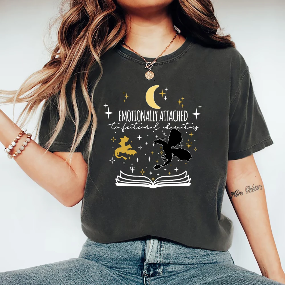 Emotionally Attached To Fictional Characters T-Shirt Fourth Wing Shirts Unisex Short Sleeve Graphic T Shirts Book Lover Gift